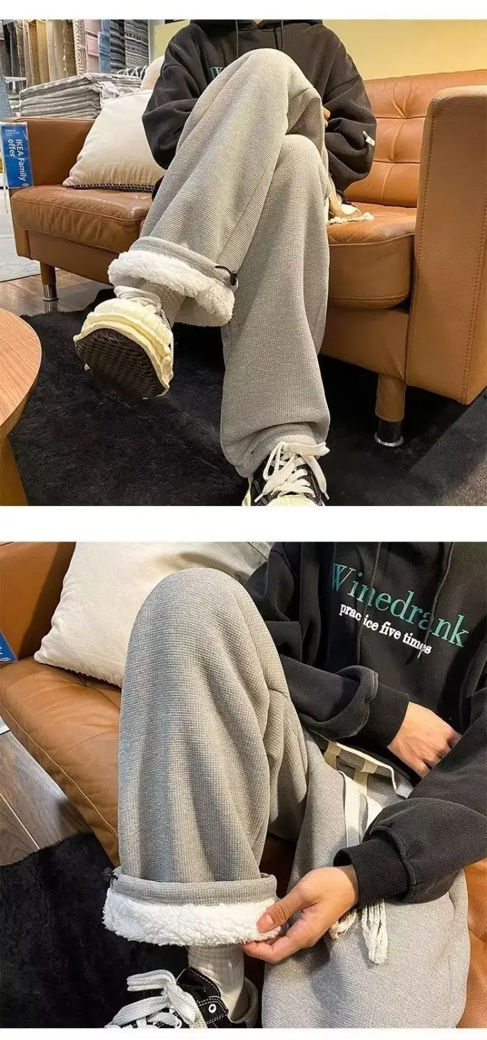Women Velvet Thickened Pants Large Loose Straight Wide-leg Casual Warm Sweatpants — feature 15