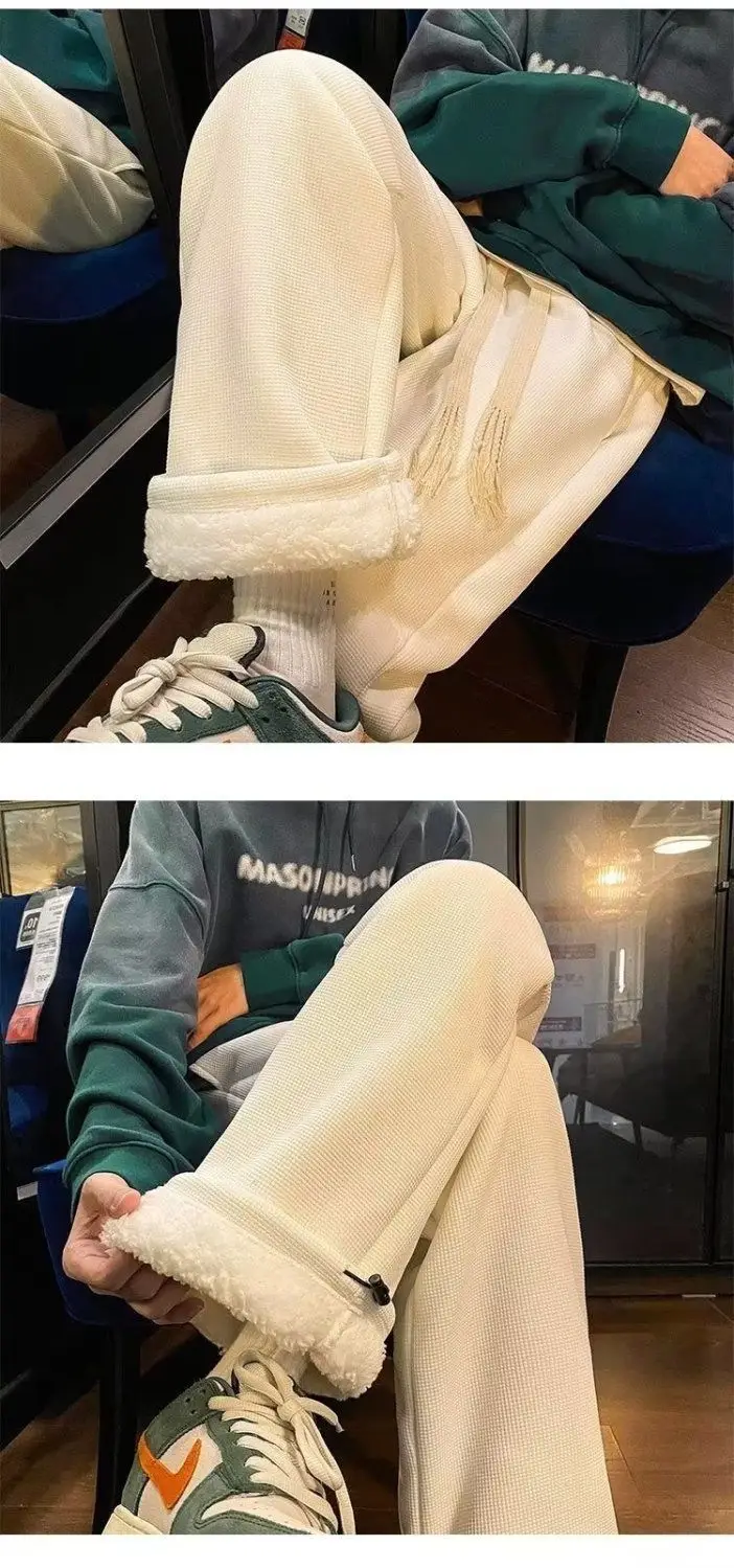 Women Velvet Thickened Pants Large Loose Straight Wide-leg Casual Warm Sweatpants — feature 6