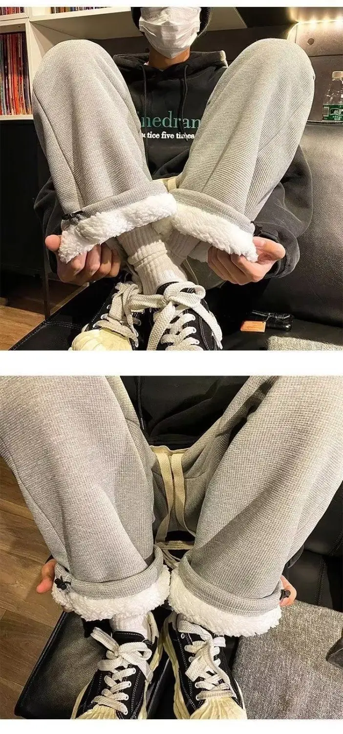 Women Velvet Thickened Pants Large Loose Straight Wide-leg Casual Warm Sweatpants — feature 8