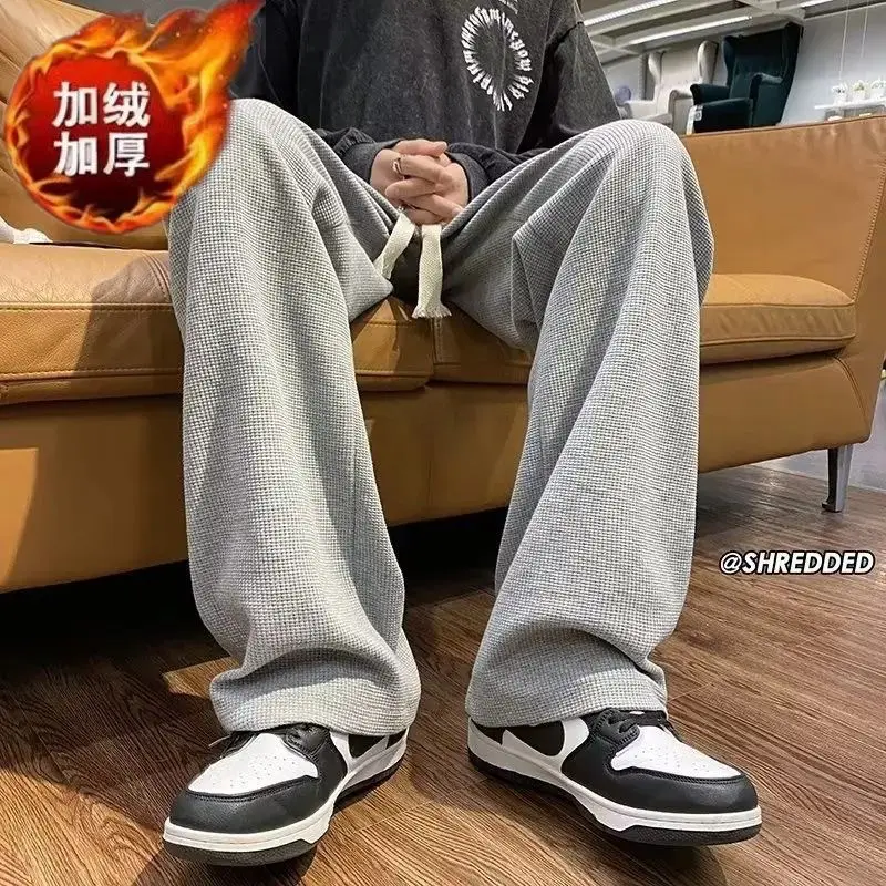 Women Velvet Thickened Pants Large Loose Straight Wide-leg Casual Warm Sweatpants - Image 3