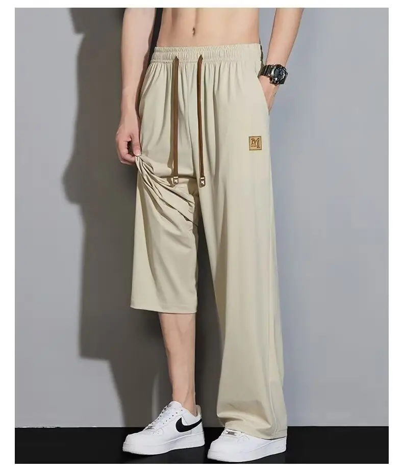 Black Ice Silk Casual Pants with Elastic Waist — feature 10