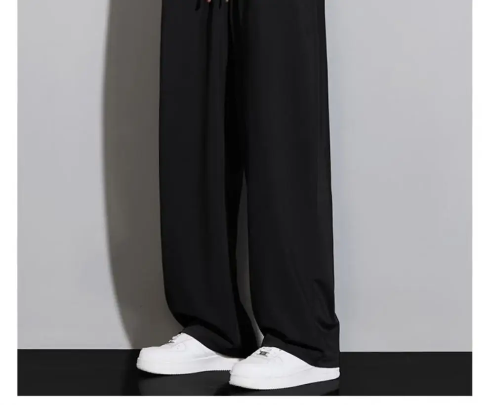 Black Ice Silk Casual Pants with Elastic Waist — feature 13