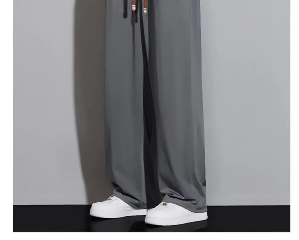 Black Ice Silk Casual Pants with Elastic Waist — feature 16