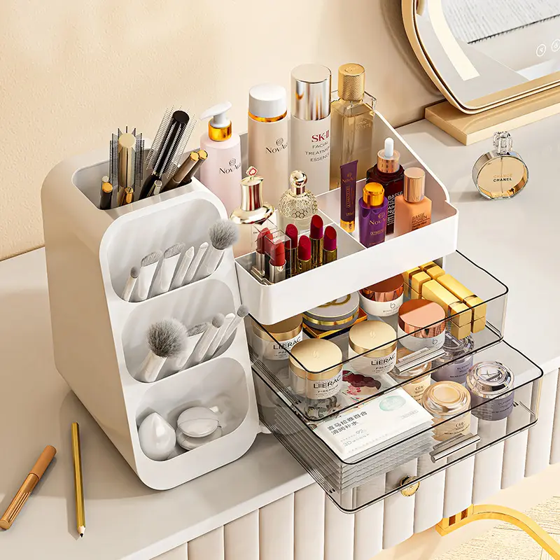 Large Capacity Makeup Storage Rack with Pen Holder & Brushes