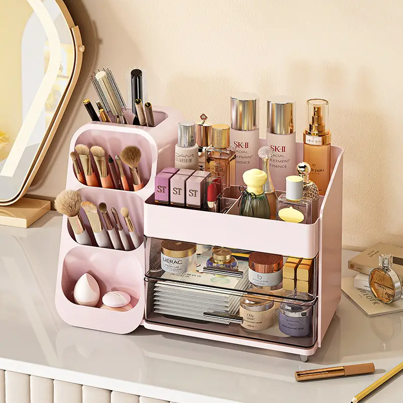 Large Capacity Makeup Storage Rack with Pen Holder & Brushes
