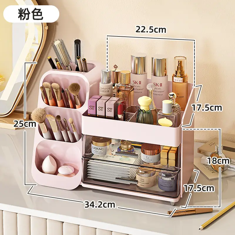 Large Capacity Makeup Storage Rack with Pen Holder & Brushes