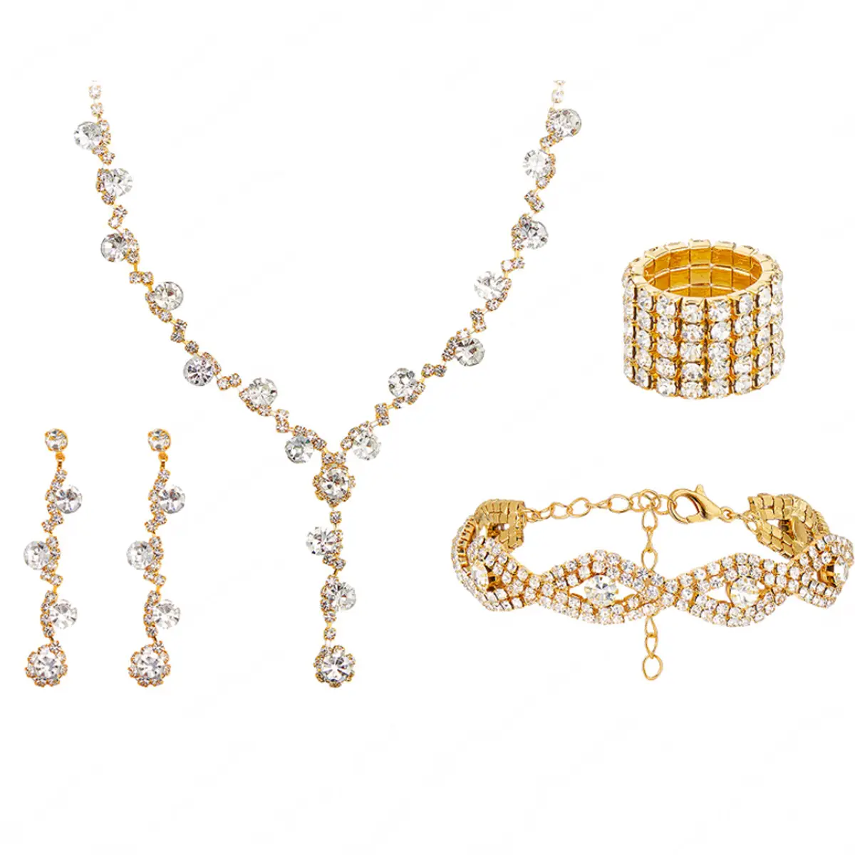 Full Diamond Necklace Set with Earrings & Rings - Image 34
