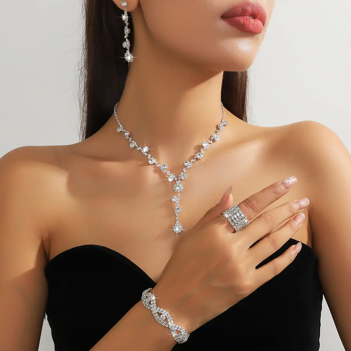 Full Diamond Necklace Set with Earrings & Rings — feature 10