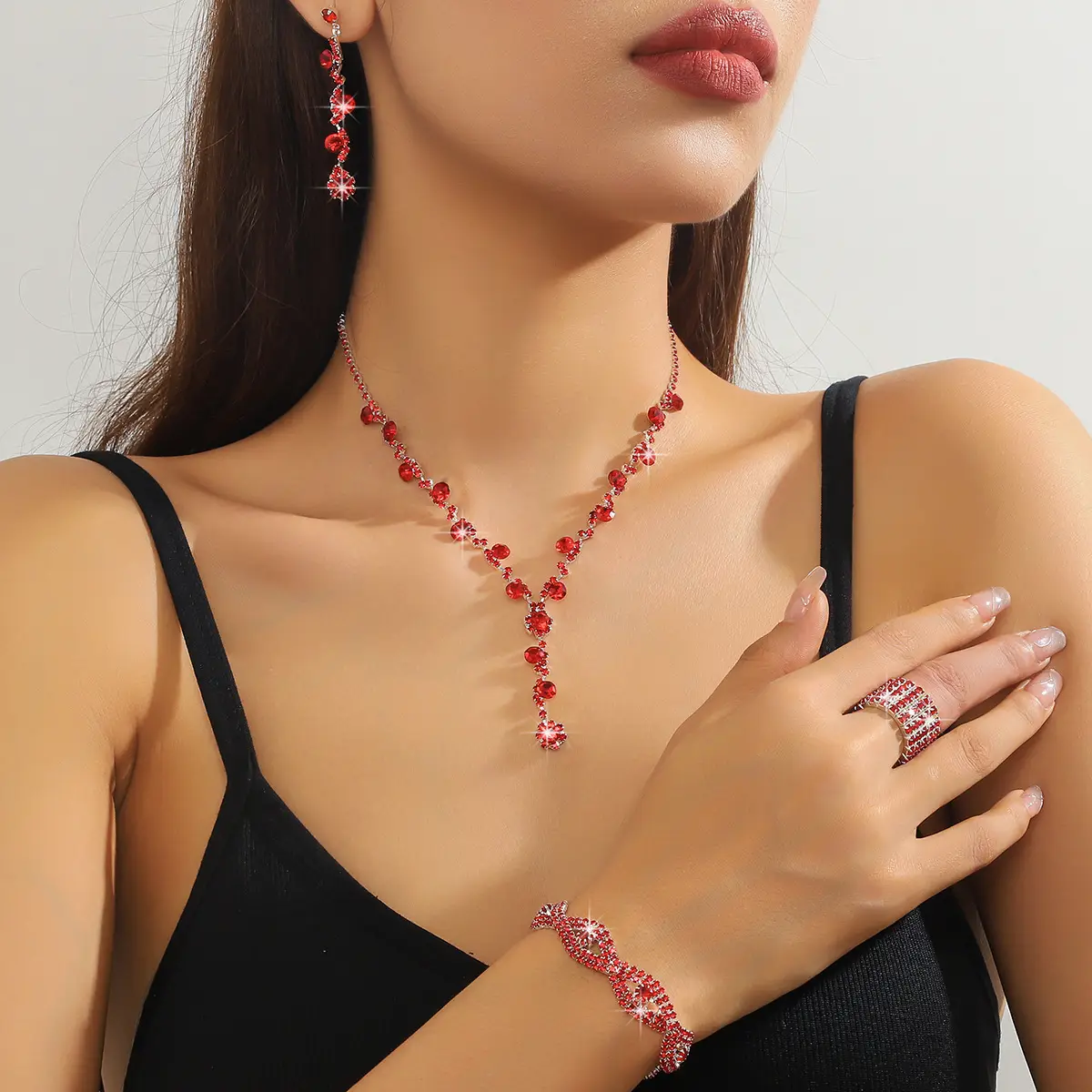 Full Diamond Necklace Set with Earrings & Rings — feature 15
