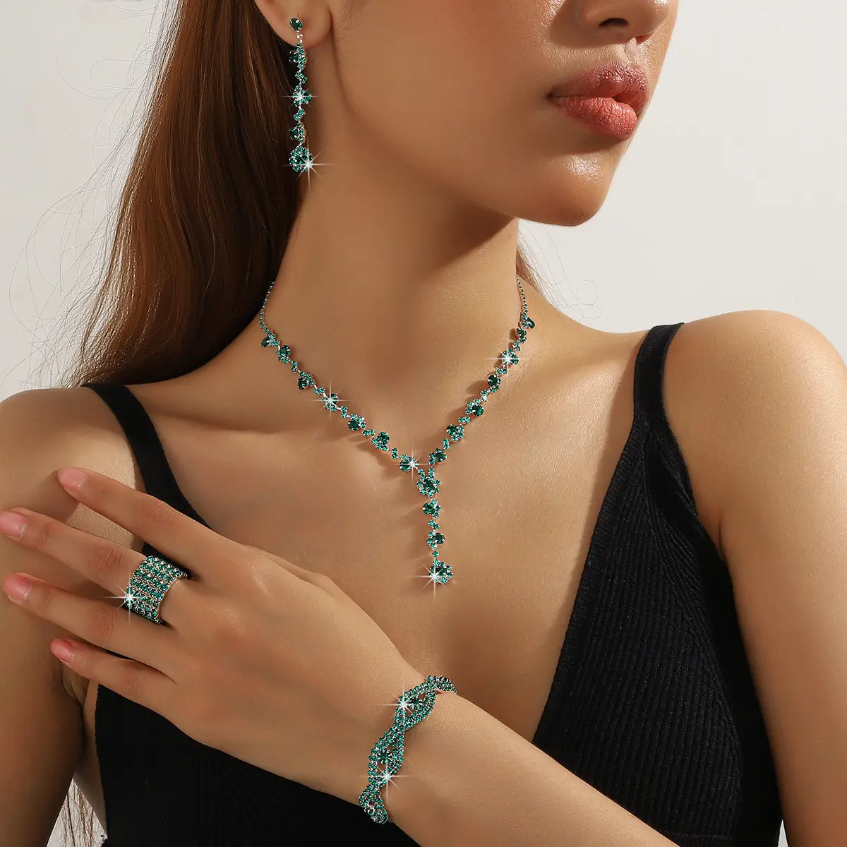 Full Diamond Necklace Set with Earrings & Rings — feature 18