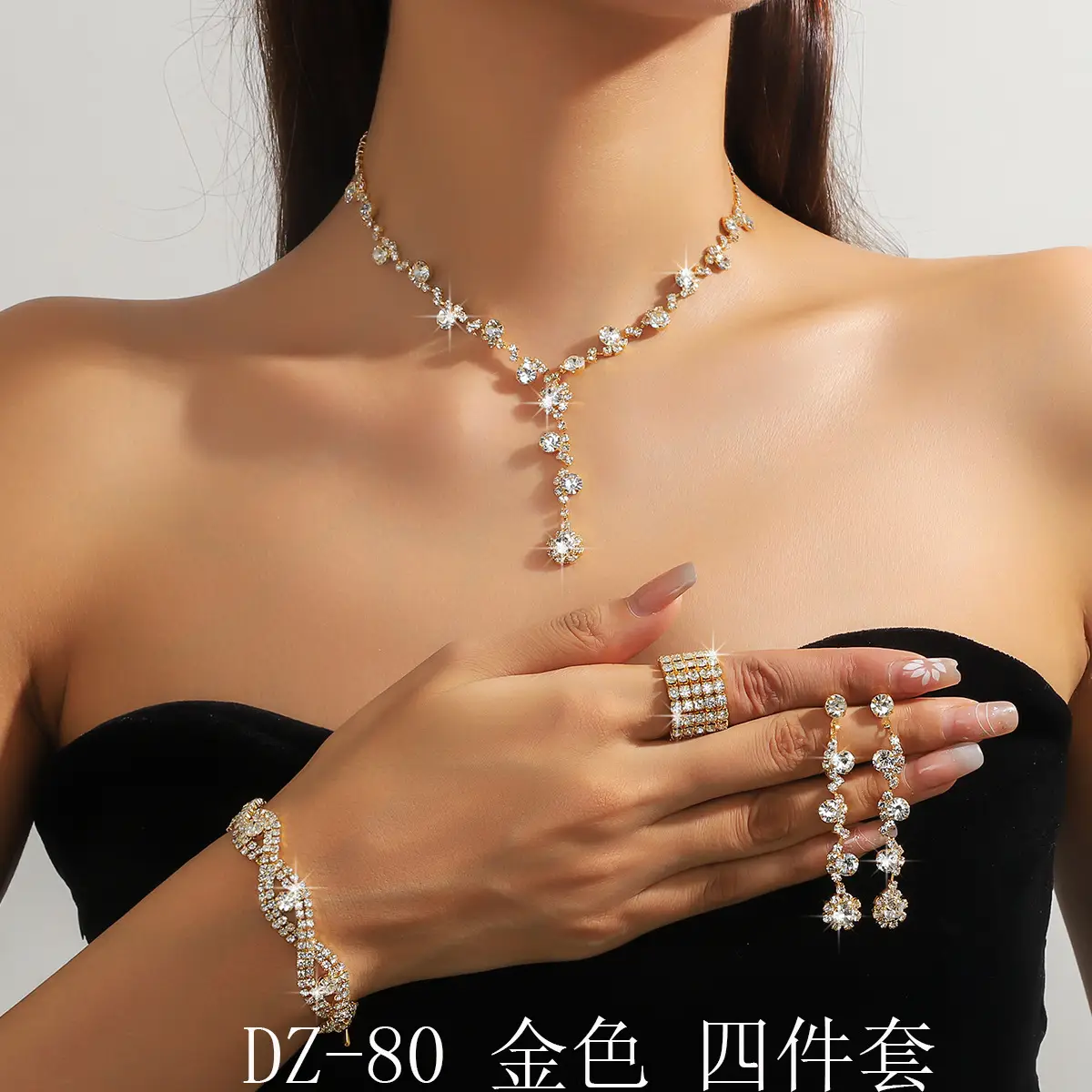 Full Diamond Necklace Set with Earrings & Rings — feature 2