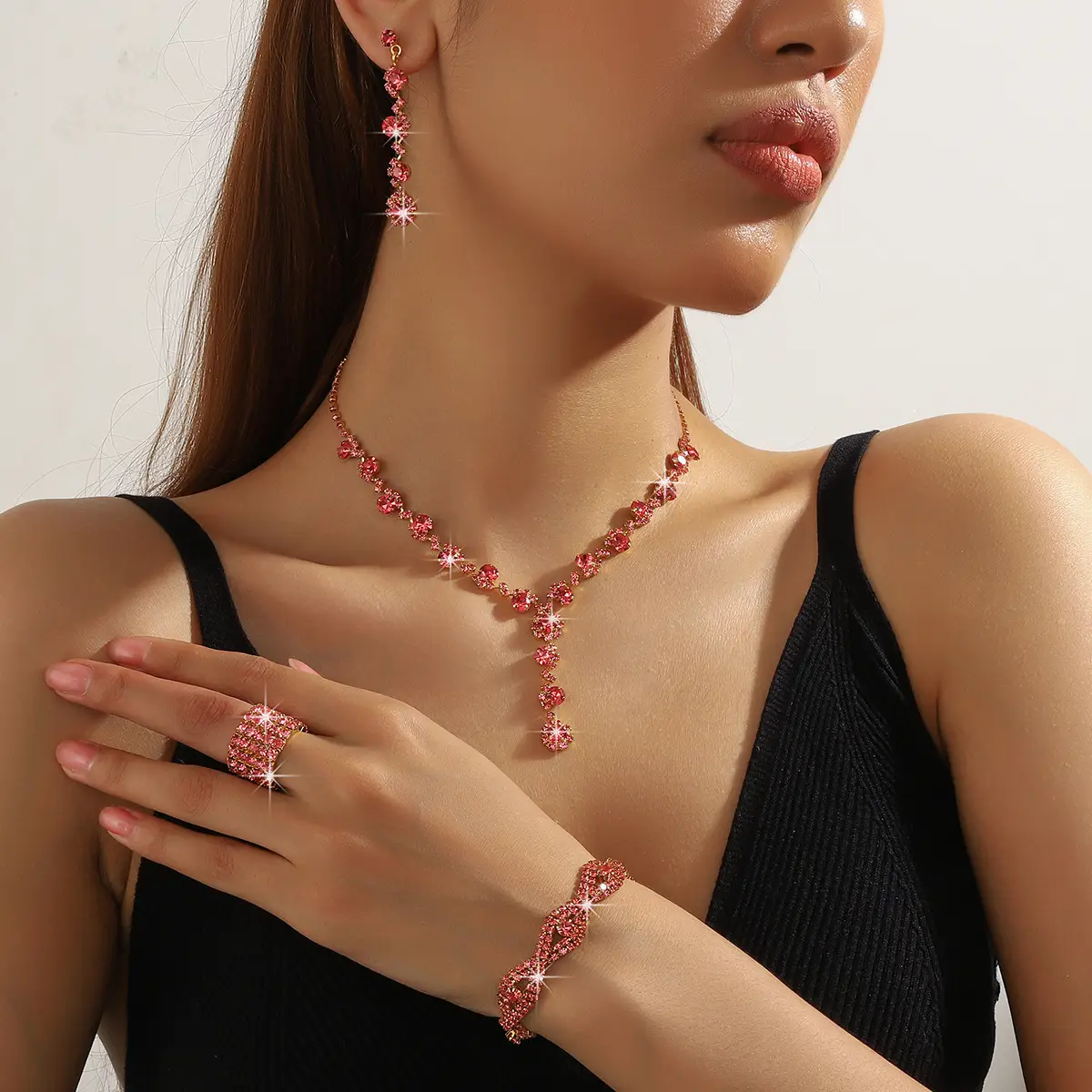 Full Diamond Necklace Set with Earrings & Rings — feature 22