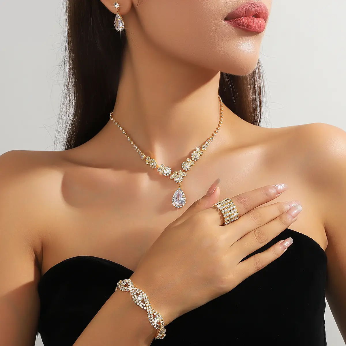 Full Diamond Necklace Set with Earrings & Rings — feature 33