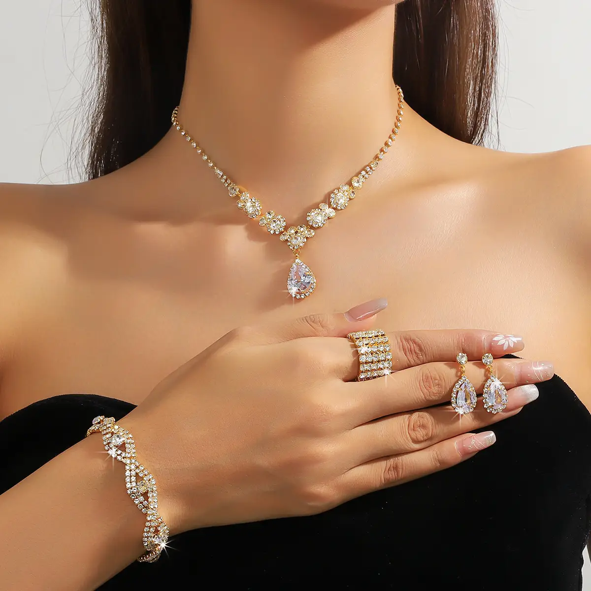 Full Diamond Necklace Set with Earrings & Rings — feature 34