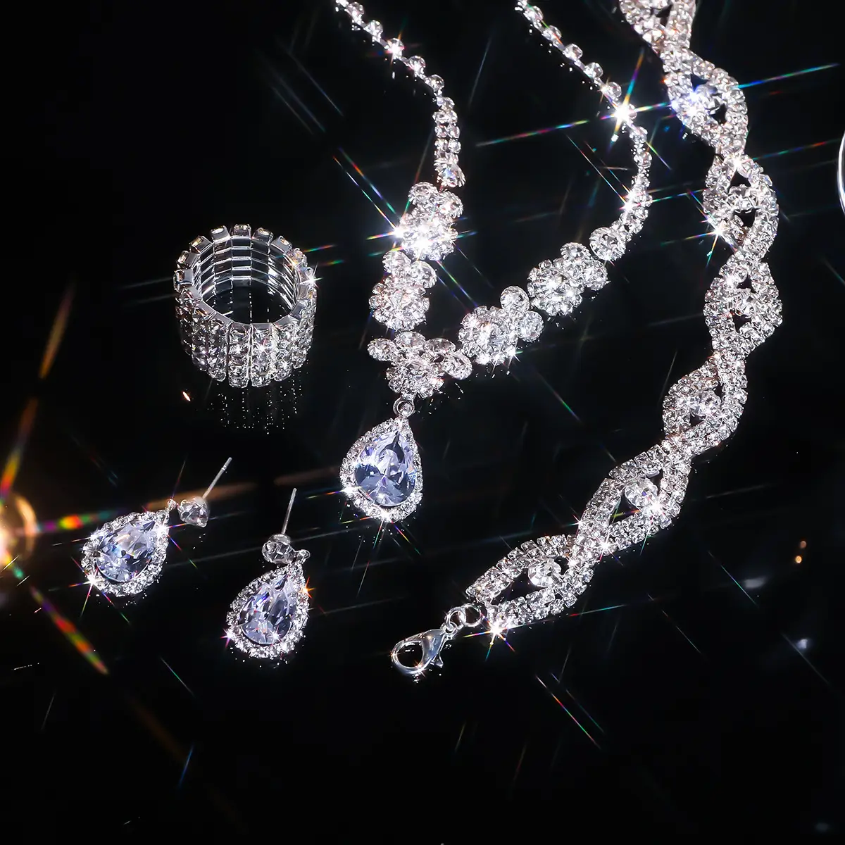 Full Diamond Necklace Set with Earrings & Rings — feature 38