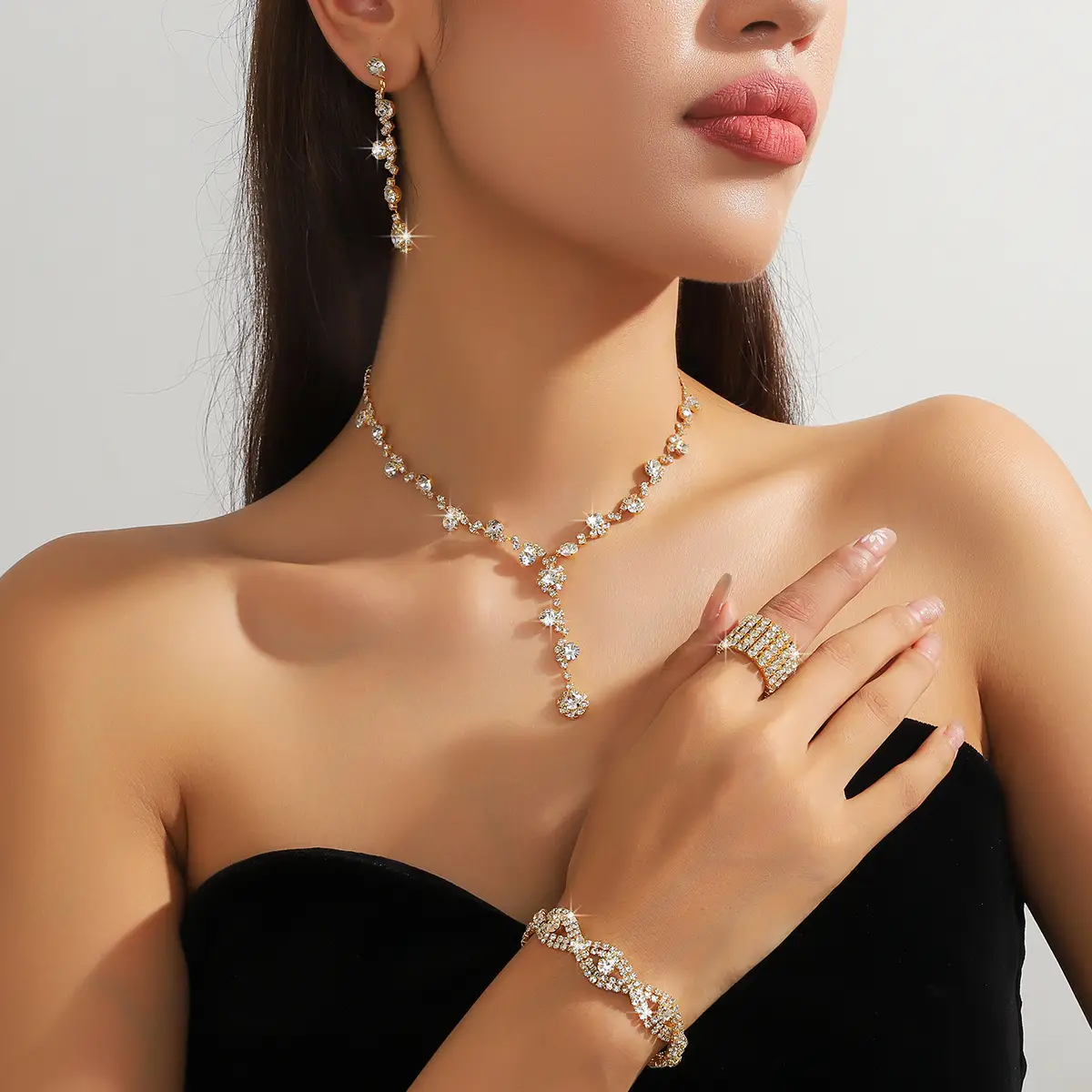 Full Diamond Necklace Set with Earrings & Rings — feature 4