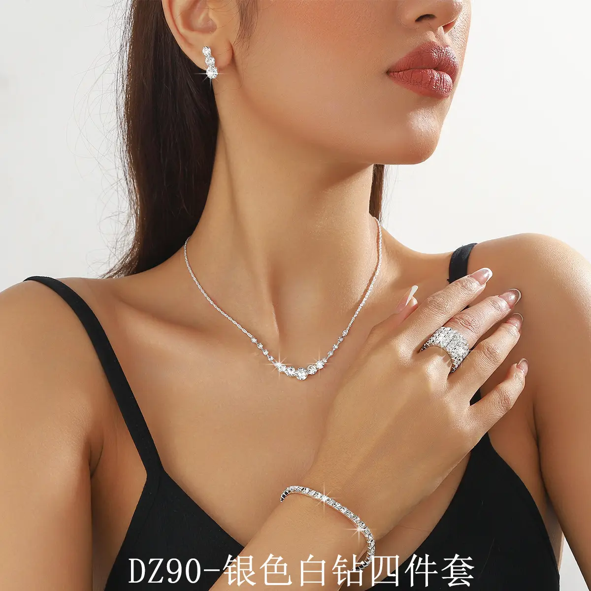 Full Diamond Necklace Set with Earrings & Rings — feature 47
