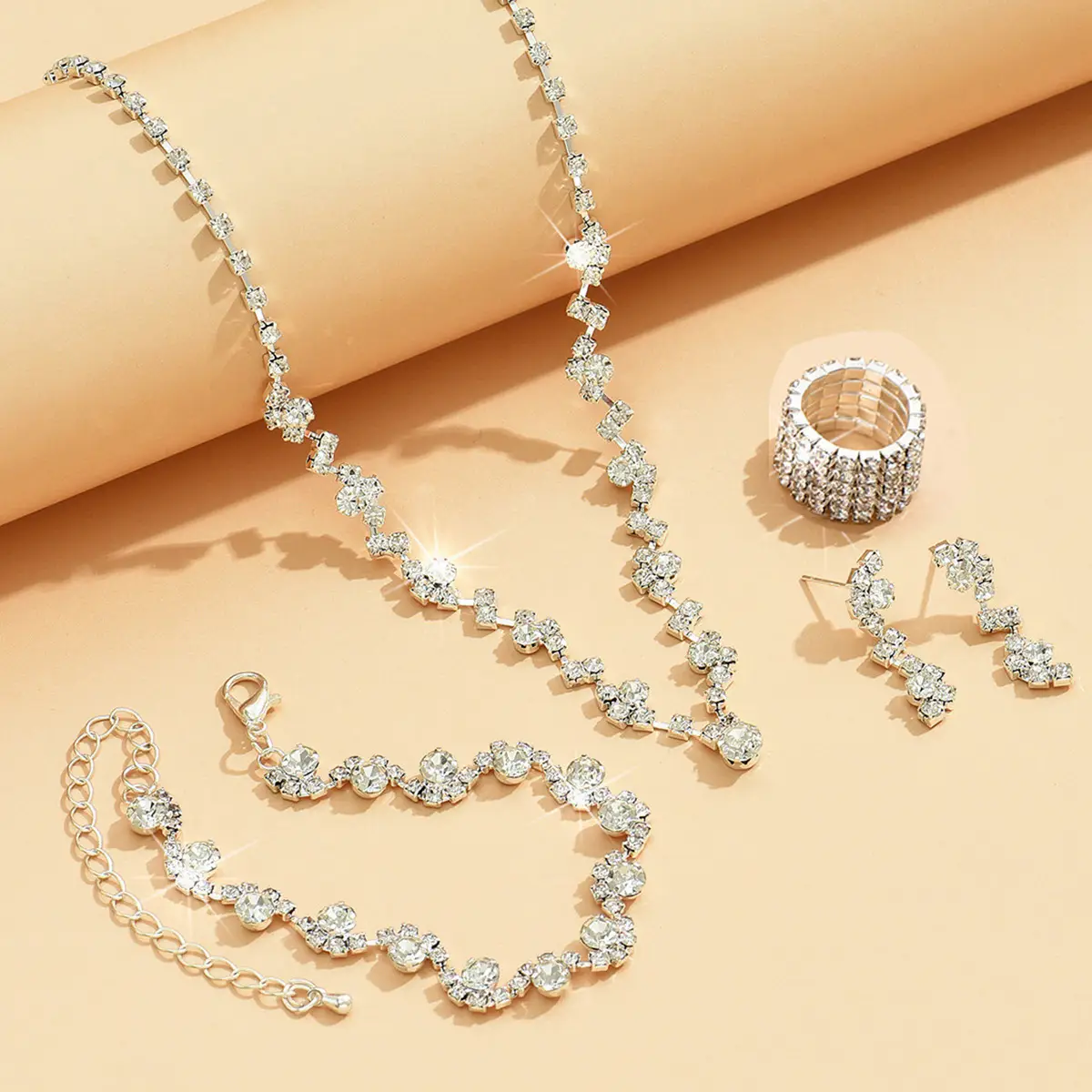 Full Diamond Necklace Set with Earrings & Rings - Image 13