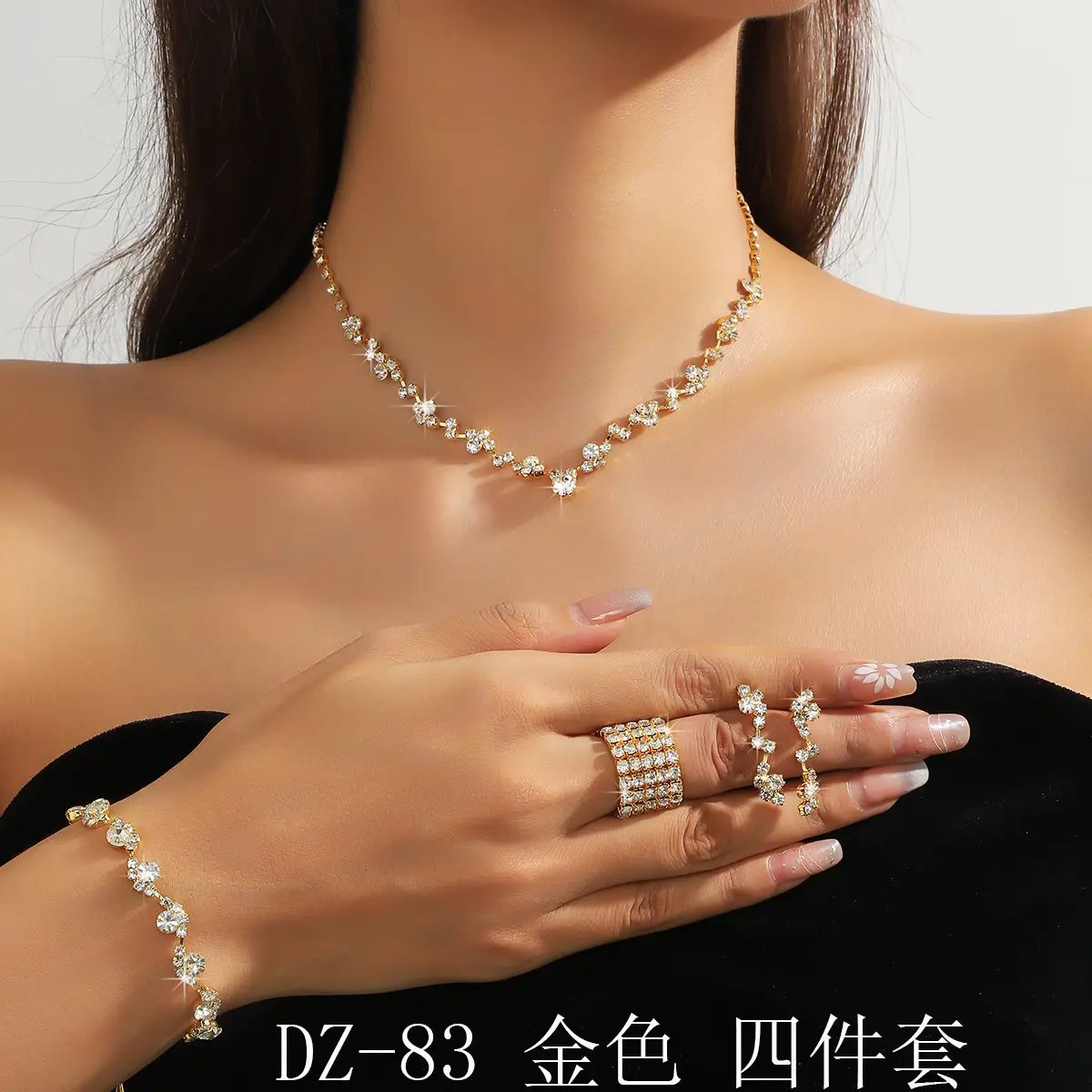 Full Diamond Necklace Set with Earrings & Rings - Image 14