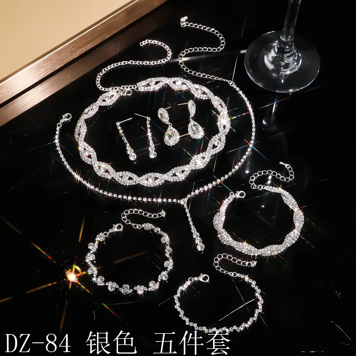 Full Diamond Necklace Set with Earrings & Rings - Image 15