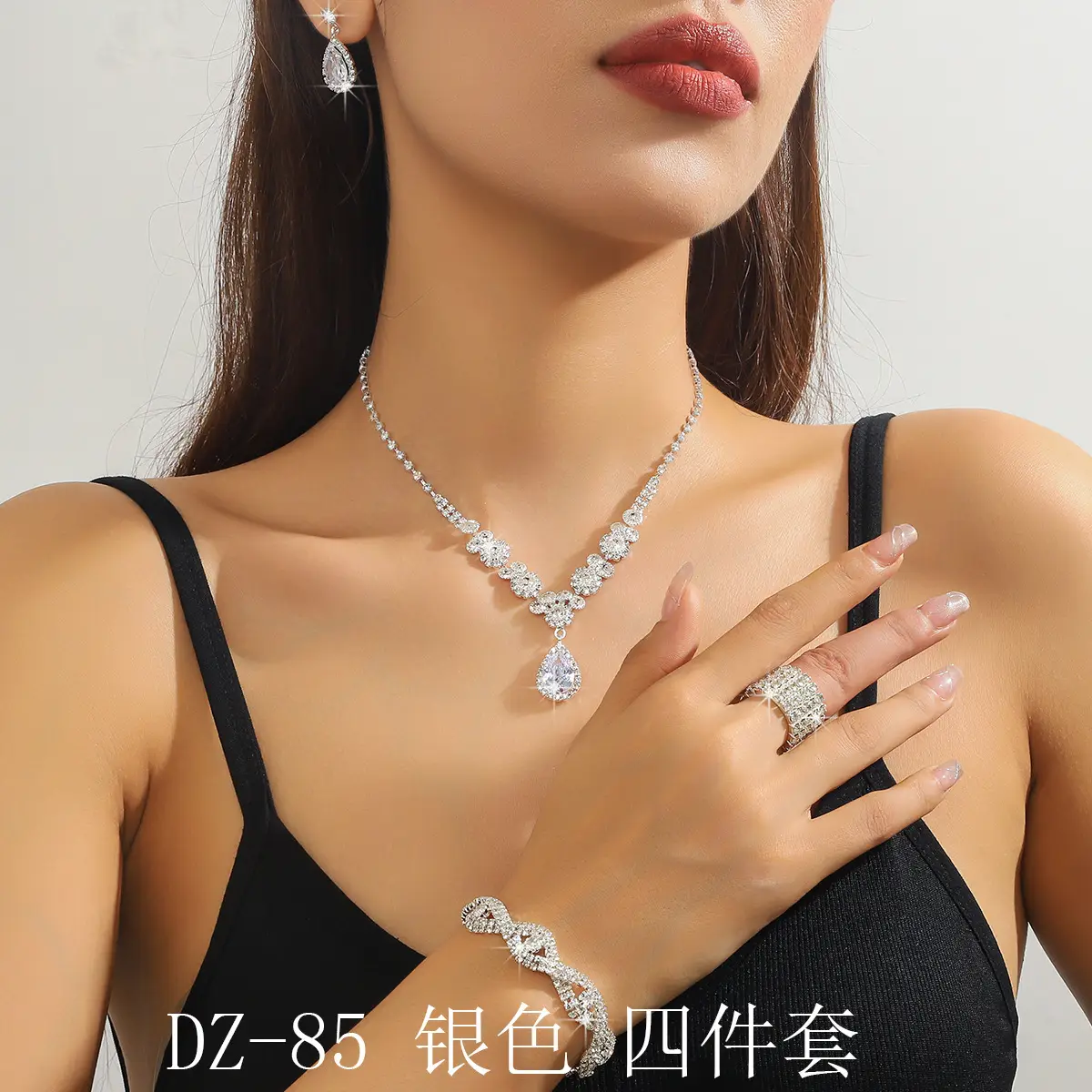 Full Diamond Necklace Set with Earrings & Rings - Image 17