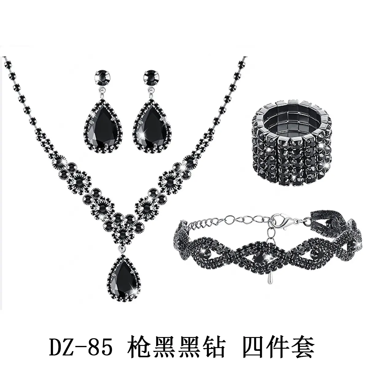 Full Diamond Necklace Set with Earrings & Rings - Image 18