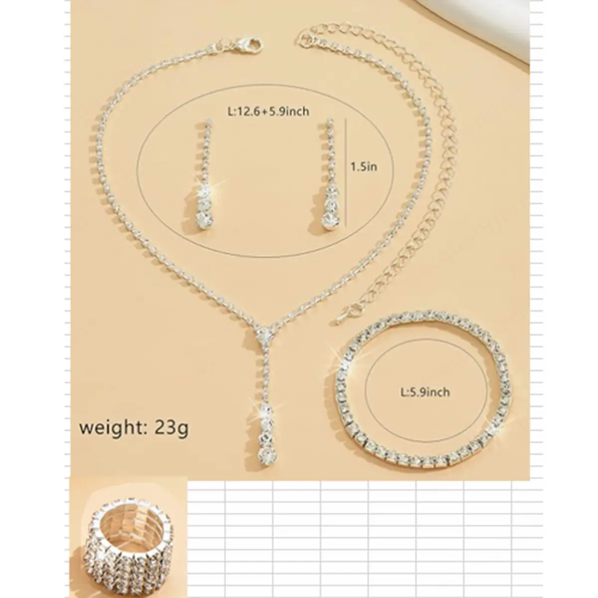 Full Diamond Necklace Set with Earrings & Rings - Image 22