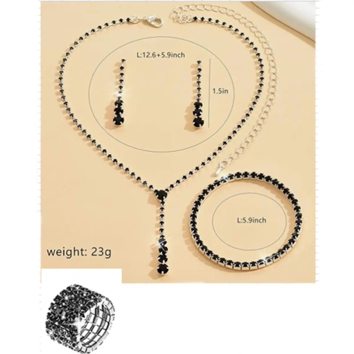 Full Diamond Necklace Set with Earrings & Rings - Image 23