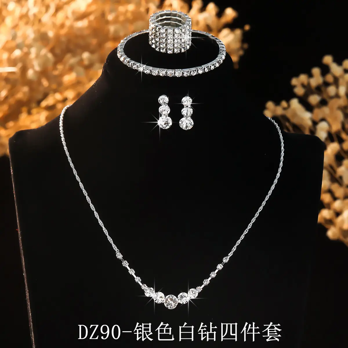 Full Diamond Necklace Set with Earrings & Rings - Image 24