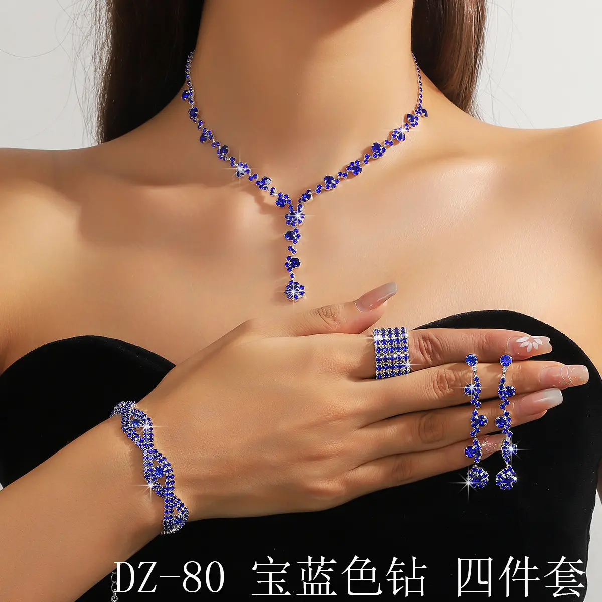 Full Diamond Necklace Set with Earrings & Rings - Image 3
