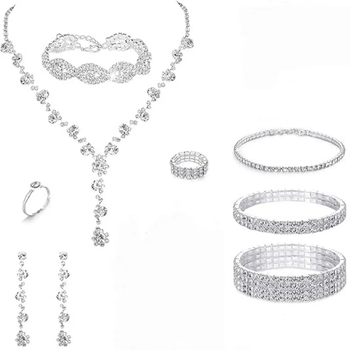 Full Diamond Necklace Set with Earrings & Rings - Image 27