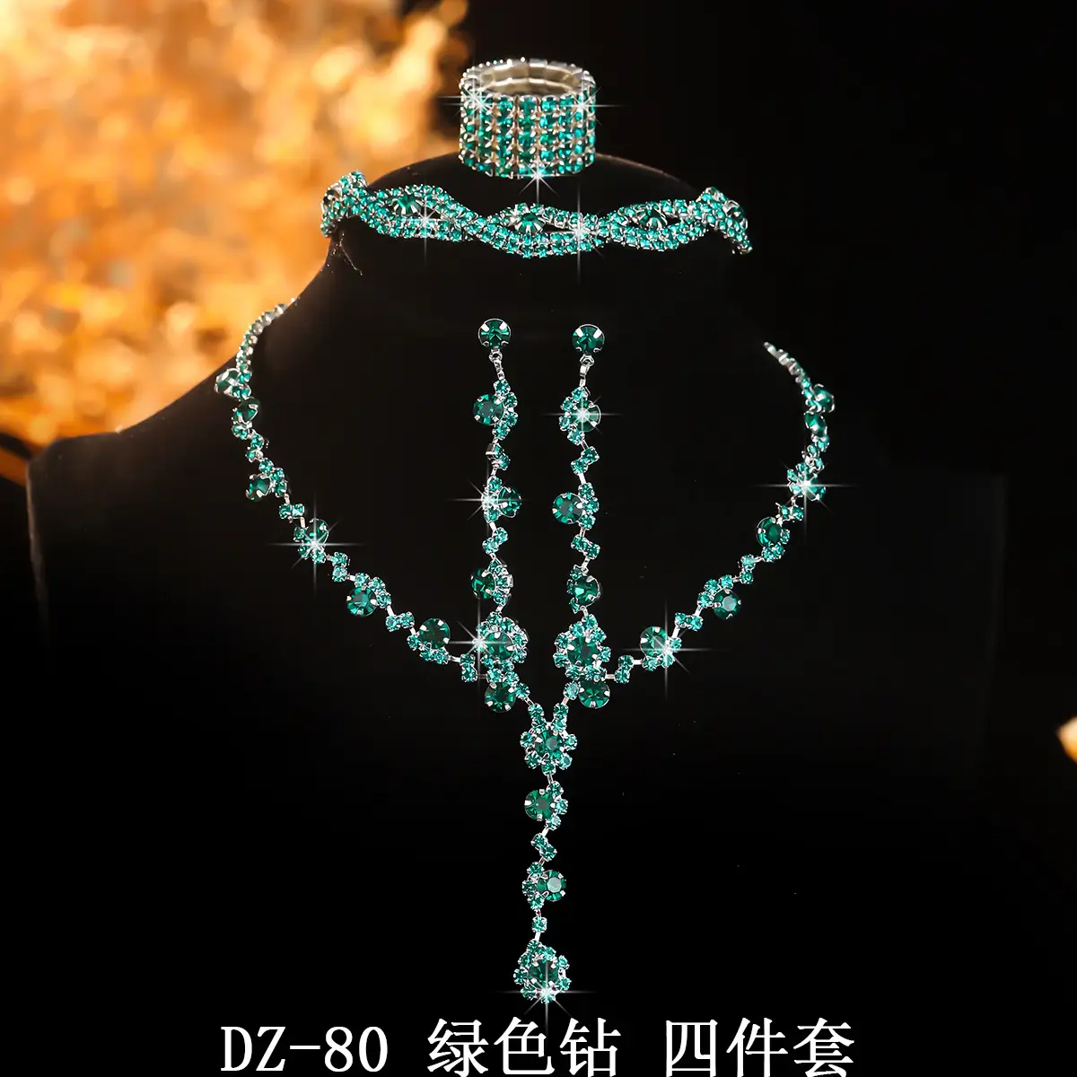Full Diamond Necklace Set with Earrings & Rings - Image 4