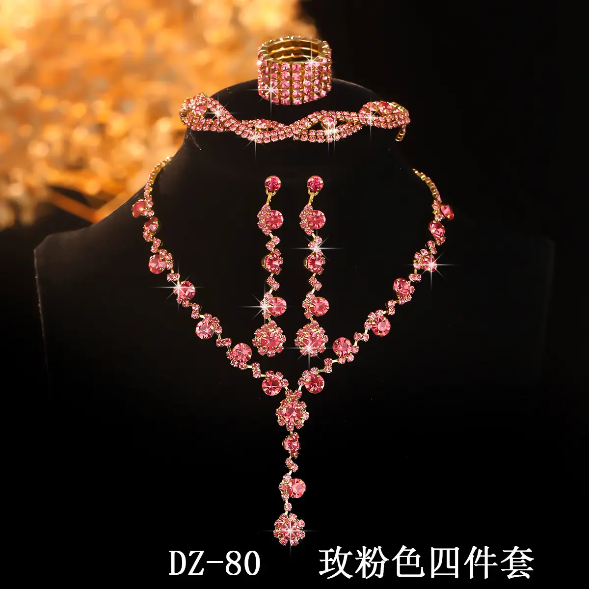 Full Diamond Necklace Set with Earrings & Rings - Image 8