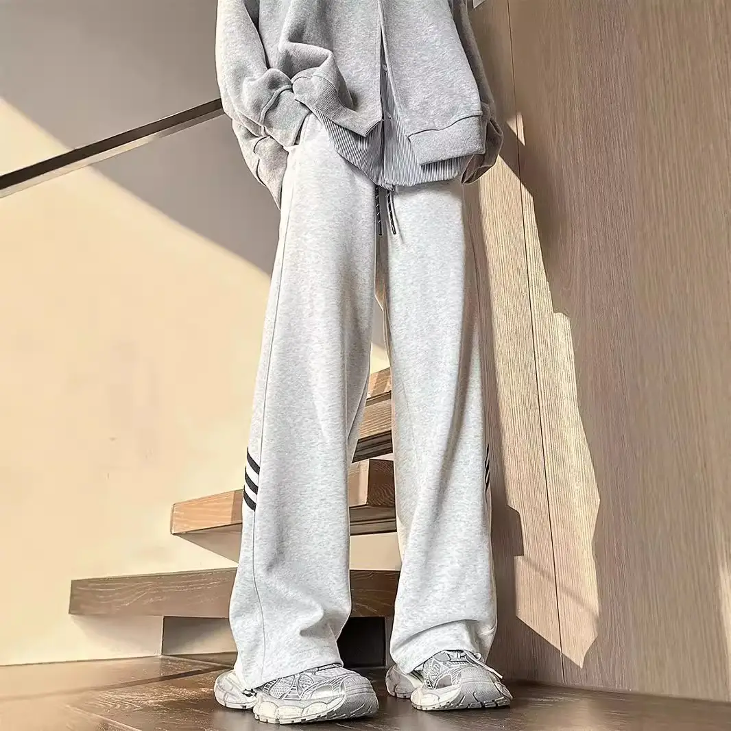 Men's Gray Sweatpants with Three Stripe Design - Image 4
