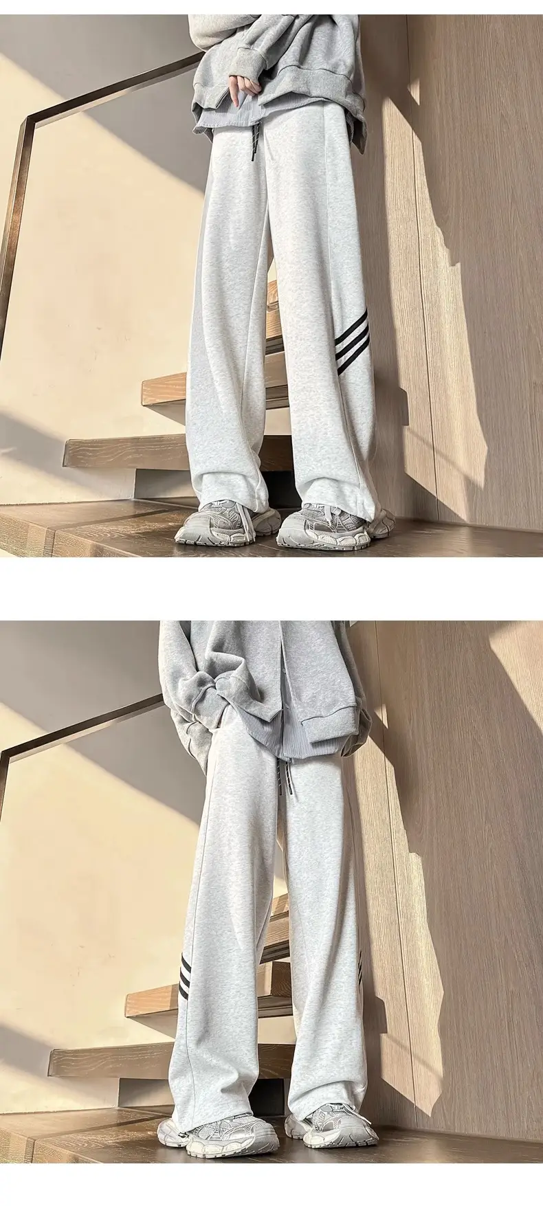 Men's Gray Sweatpants with Three Stripe Design — feature 12