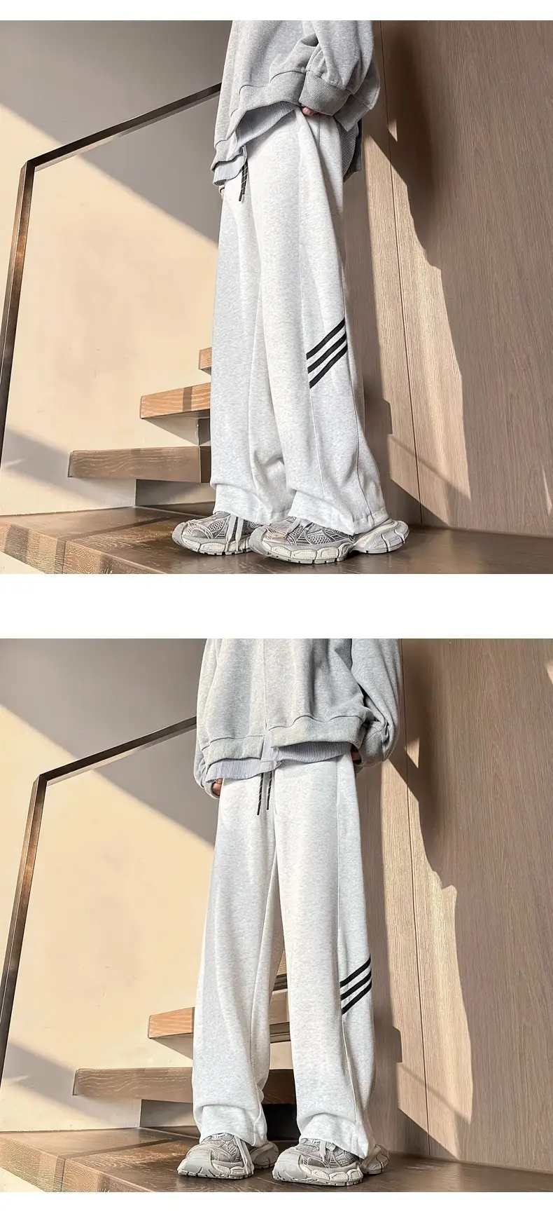 Men's Gray Sweatpants with Three Stripe Design — feature 13