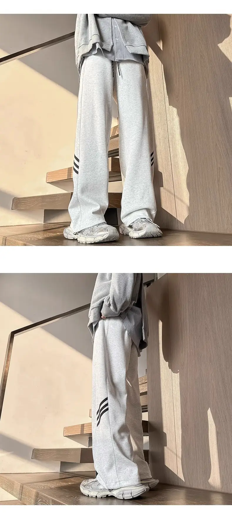 Men's Gray Sweatpants with Three Stripe Design — feature 14