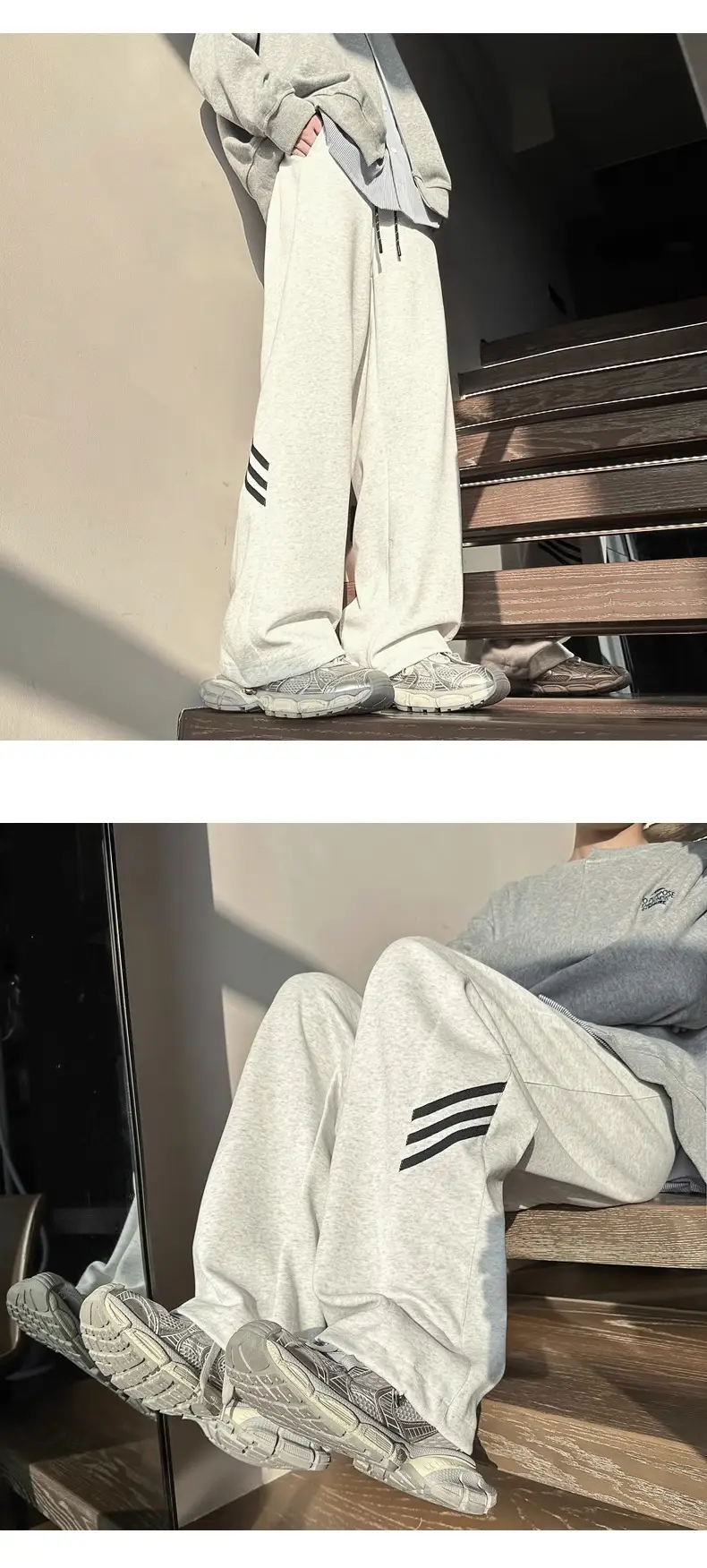 Men's Gray Sweatpants with Three Stripe Design — feature 15