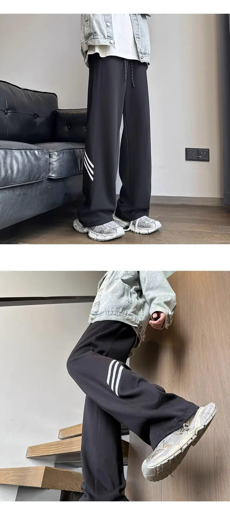 Men's Gray Sweatpants with Three Stripe Design — feature 7