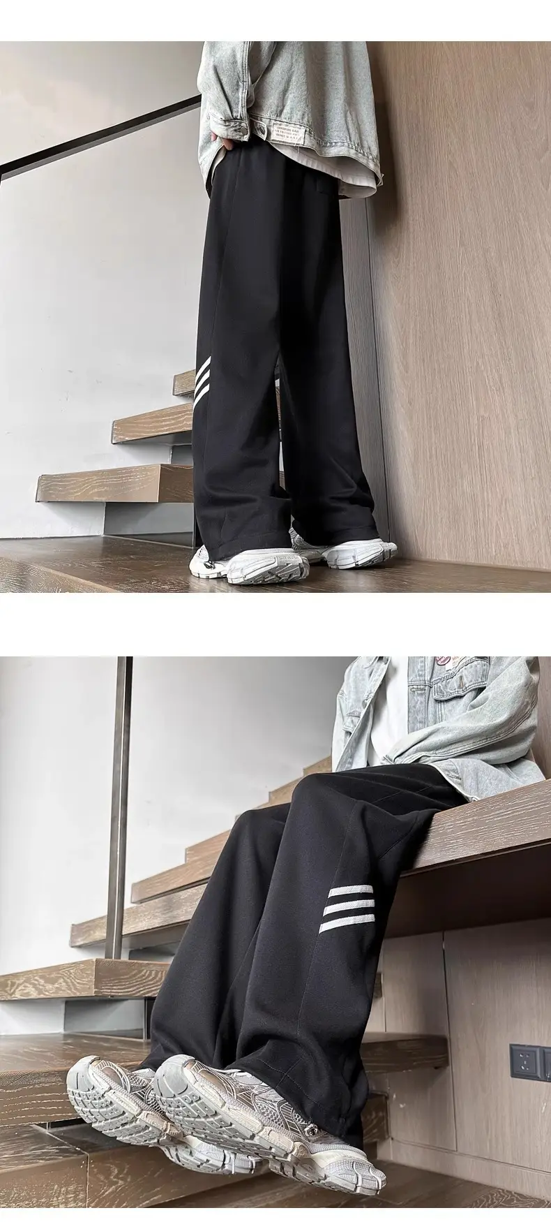 Men's Gray Sweatpants with Three Stripe Design — feature 8