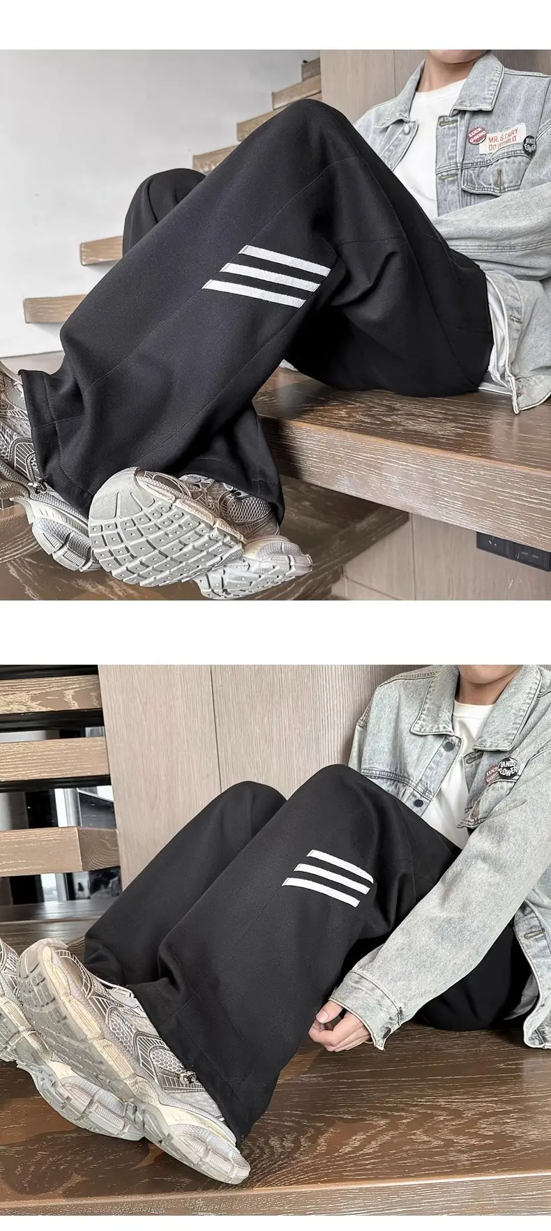 Men's Gray Sweatpants with Three Stripe Design — feature 9