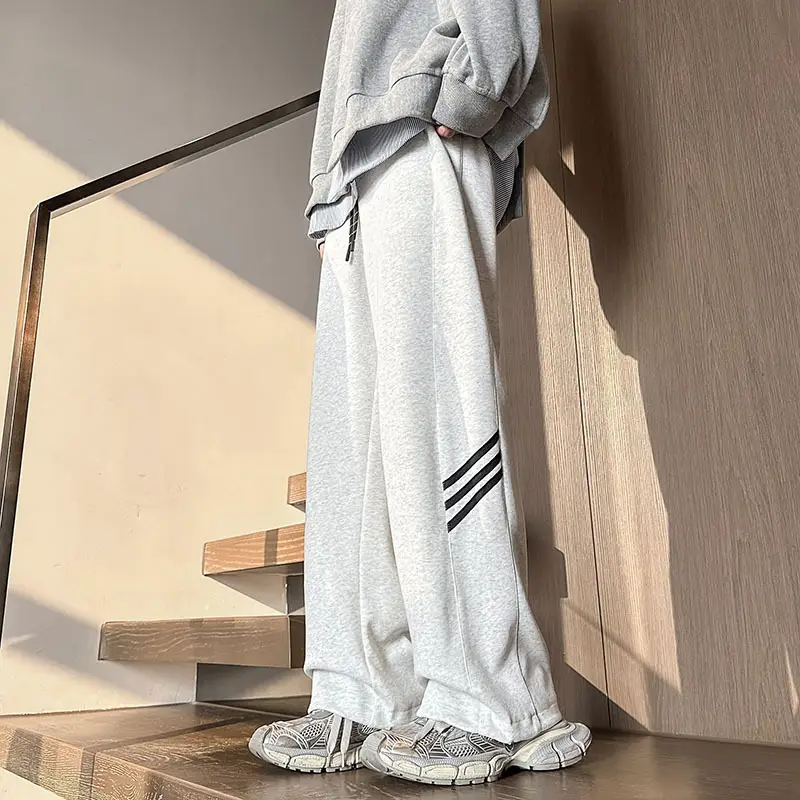 Men's Gray Sweatpants with Three Stripe Design - Image 2