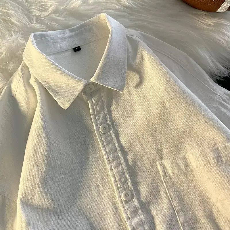 Men's Long Sleeve White Cotton Shirt Spring Autumn - Image 8