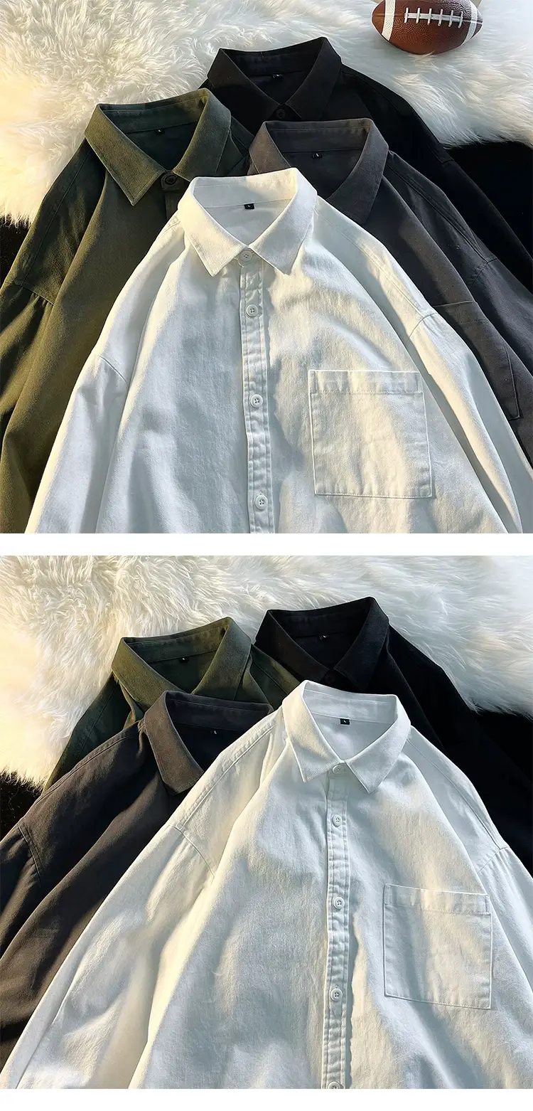 Men's Long Sleeve White Cotton Shirt Spring Autumn — feature 8