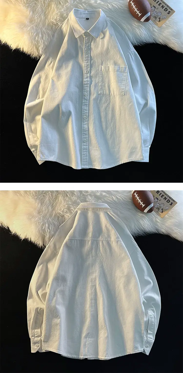 Men's Long Sleeve White Cotton Shirt Spring Autumn — feature 9