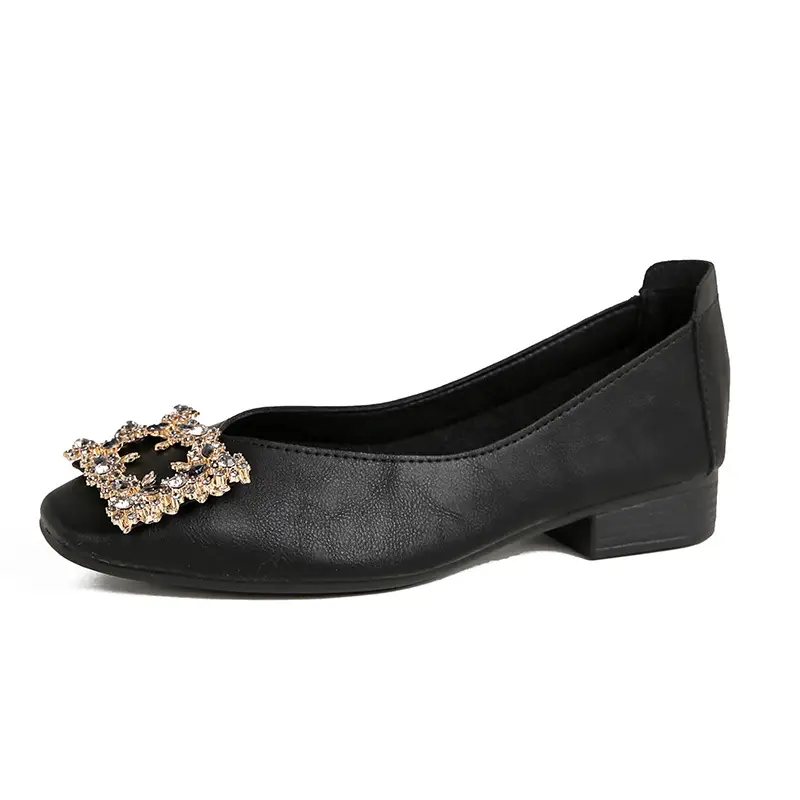 Square-Toe Low-Heeled Shallow Single Shoes for Women, Soft Leather Mother's Shoes, 2025 Spring and Autumn Style, Flat-Soled Work Shoes, Black - Image 10
