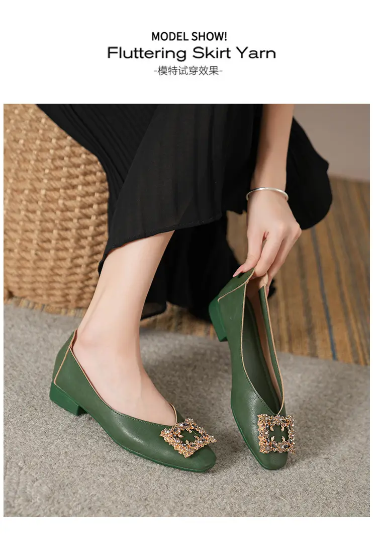Square-Toe Low-Heeled Shallow Single Shoes for Women, Soft Leather Mother's Shoes, 2025 Spring and Autumn Style, Flat-Soled Work Shoes, Black — feature 17