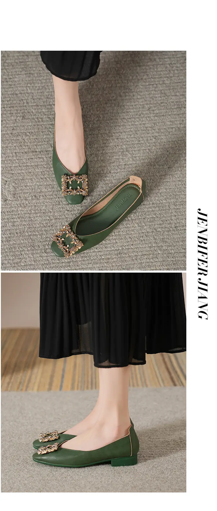 Square-Toe Low-Heeled Shallow Single Shoes for Women, Soft Leather Mother's Shoes, 2025 Spring and Autumn Style, Flat-Soled Work Shoes, Black — feature 22