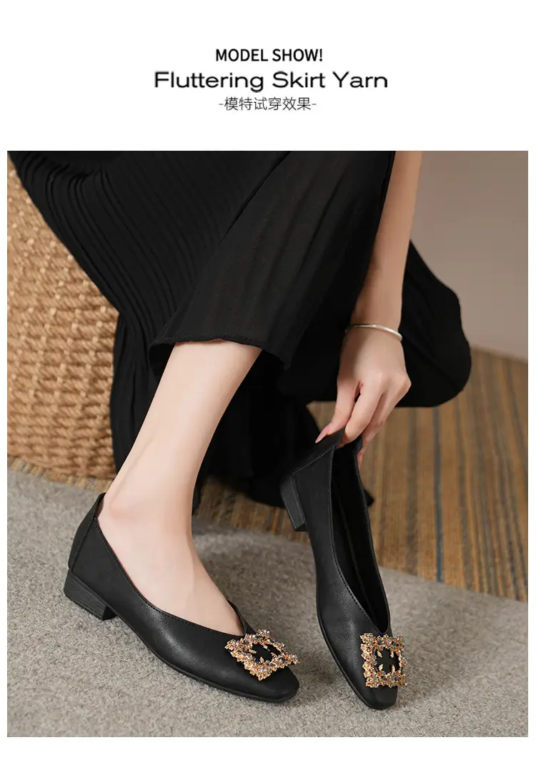 Square-Toe Low-Heeled Shallow Single Shoes for Women, Soft Leather Mother's Shoes, 2025 Spring and Autumn Style, Flat-Soled Work Shoes, Black — feature 26