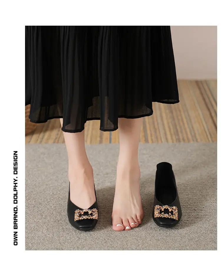 Square-Toe Low-Heeled Shallow Single Shoes for Women, Soft Leather Mother's Shoes, 2025 Spring and Autumn Style, Flat-Soled Work Shoes, Black — feature 28